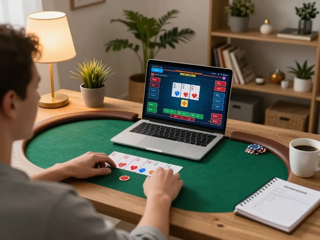 Engaging in online gaming with xin88, a vibrant poker interface displayed on laptop