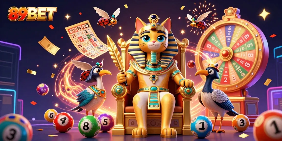 Experience thrilling gameplay at 89BET with vibrant illustrations showcasing lottery excitement and action.