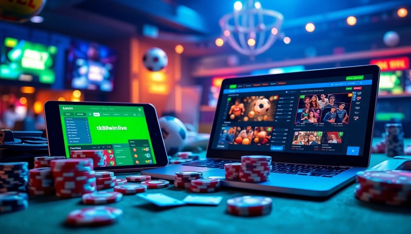 Exciting online gaming scene featuring tk88win.live casino activities and sports betting.