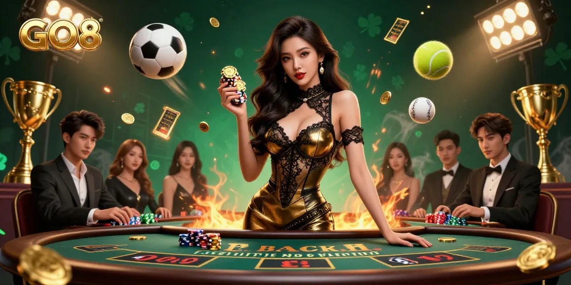 Engage with GO8's stunning VIP baccarat atmosphere, showcasing high-stakes excitement and luxurious gameplay.