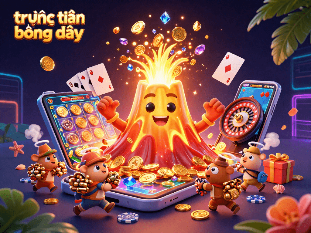 Experience the excitement of trực tiếp bóng đá hôm nay with dynamic game elements and vibrant visuals featuring a golden volcano erupting coins.