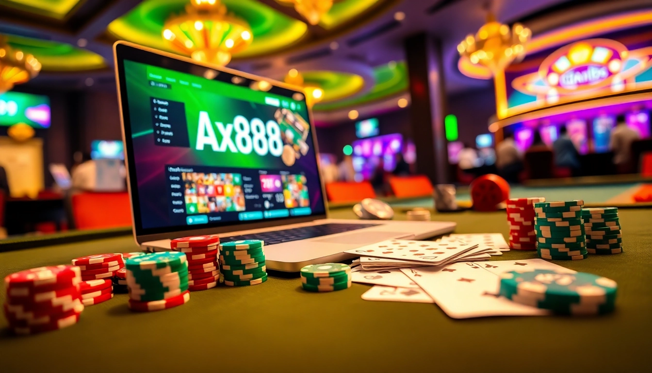 Engaging Ax88 gaming interface with colorful poker chips and casino elements on a luxurious table.