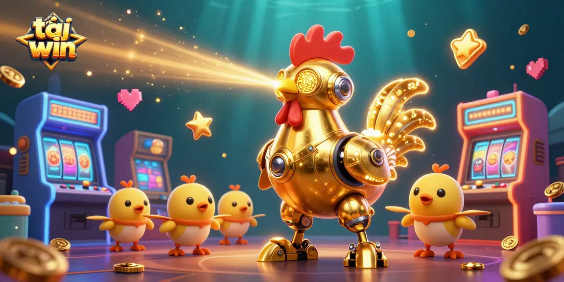 Engage in thrilling gameplay with tải sun win, featuring a futuristic golden rooster and arcade elements.