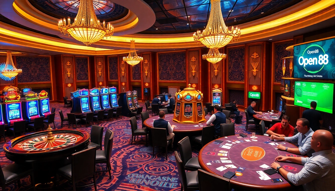 Experience thrilling games at open88 with vibrant casino tables and excited players.