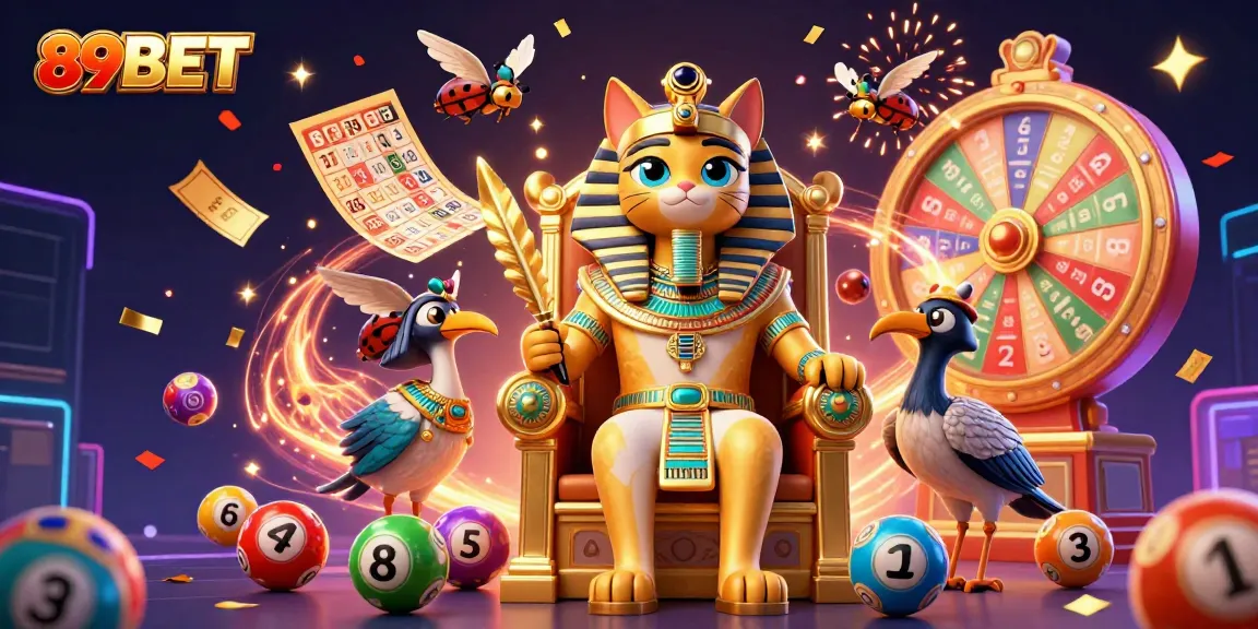 Experience thrilling gameplay at 89BET with vibrant illustrations showcasing lottery excitement and action.