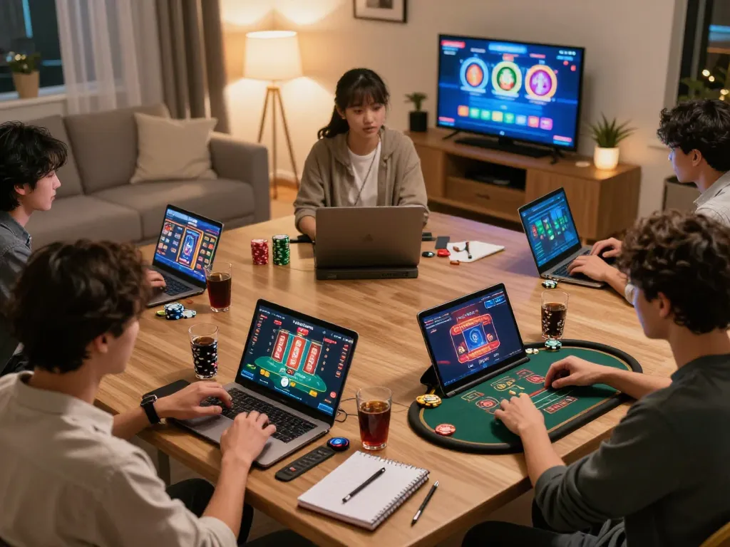 Players engaging in online casino gaming at home using uu88 com for exciting strategies and gameplay.