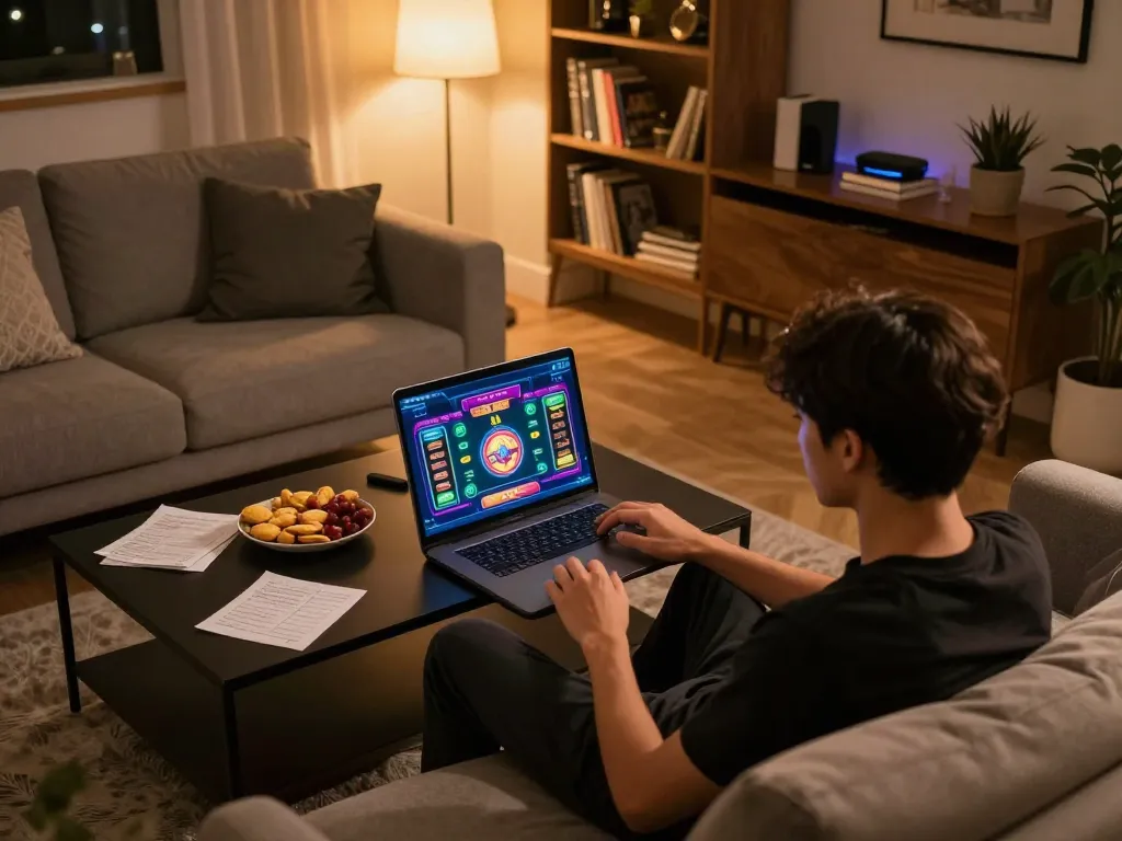 Engaging in đánh lô đề online from home with a laptop and betting notes.