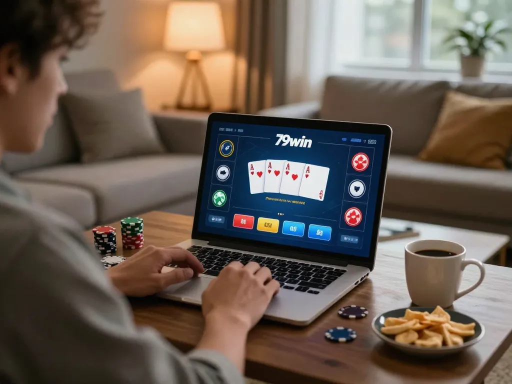 Experience thrilling gameplay on 79win while enjoying a cozy poker night at home.