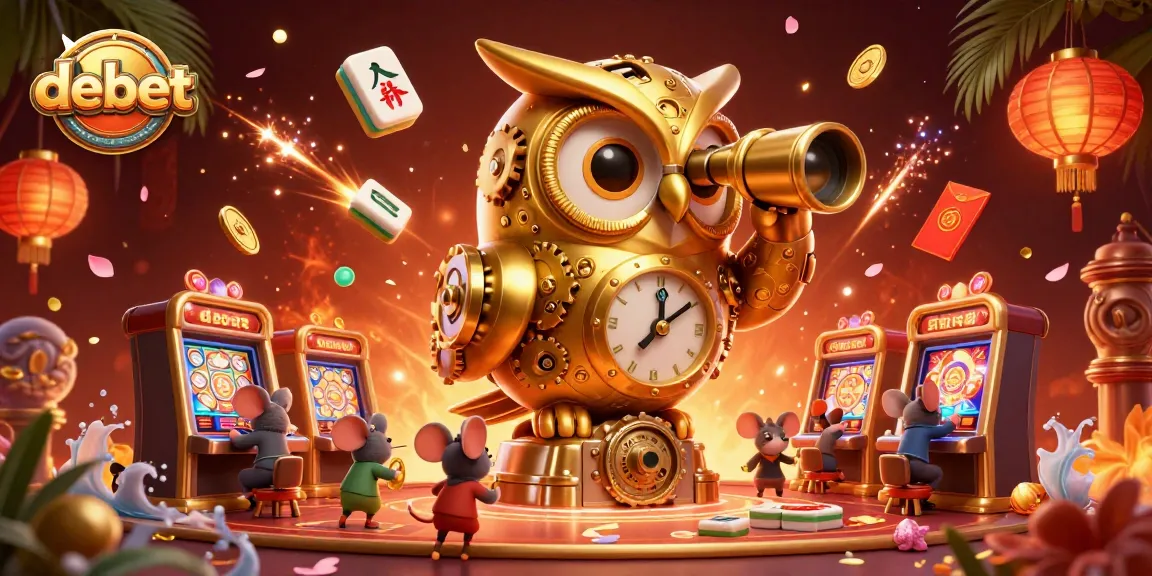 Experience the excitement of debet as a golden owl surveys an animated casino full of playful mice.