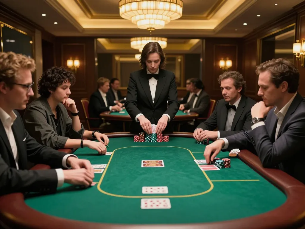 Professional poker players engage in strategy at a live table on com, illuminating an exciting game atmosphere.