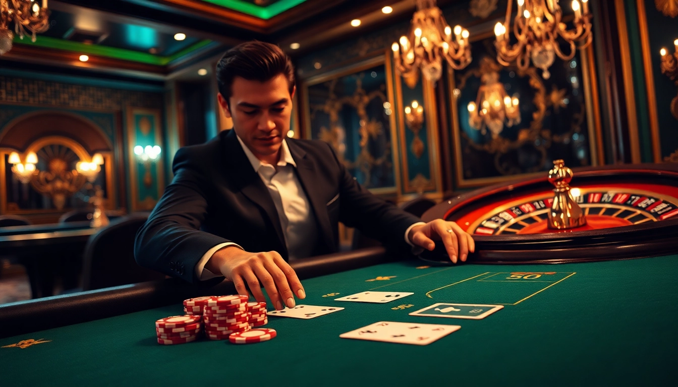 Exciting gameplay at 58WIN casino featuring poker chips and cards on a glamorous table.
