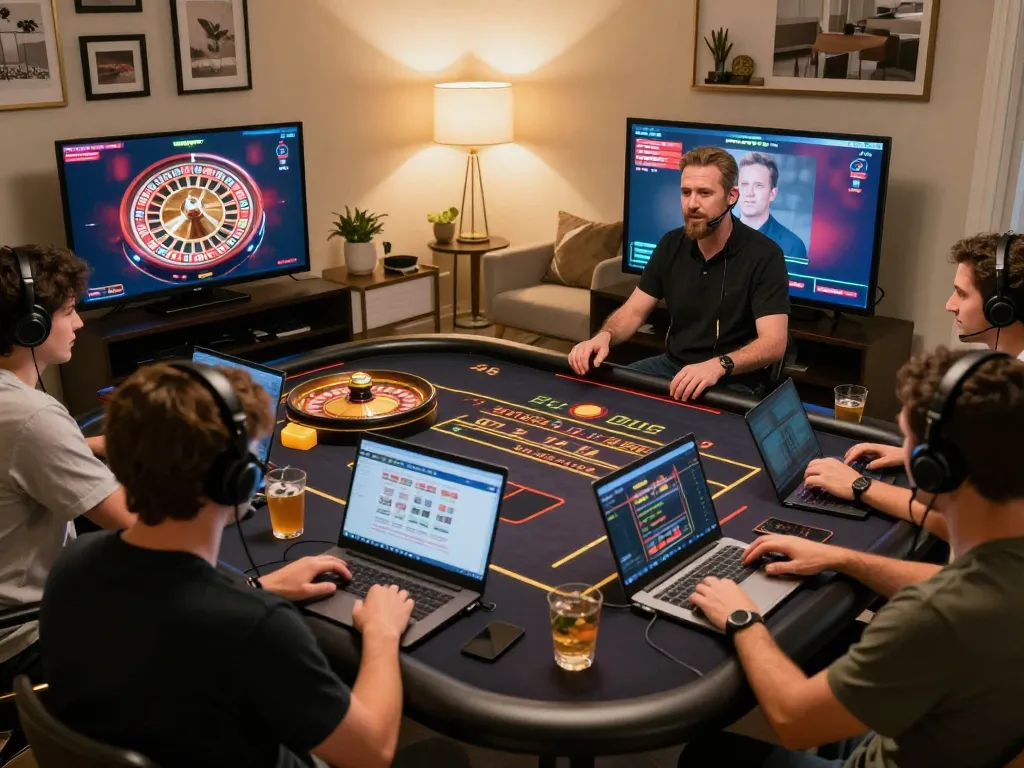 Players engaging in live dealer games on XX88 platform from home, showcasing exciting online gambling.