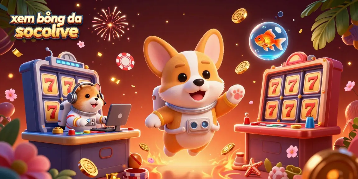 Experience xem bóng đá socolive in a vibrant casino scene featuring a playful corgi, hamster, and goldfish.
