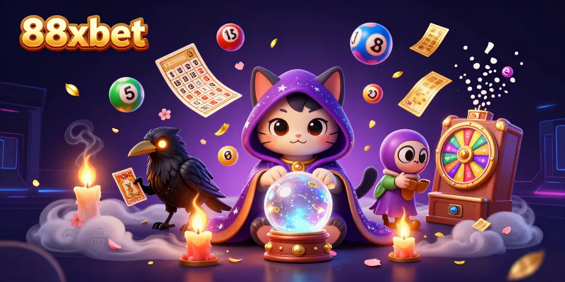 Experience the vibrant energy of 88xbet with a mystical scene full of lottery elements and dynamic characters.