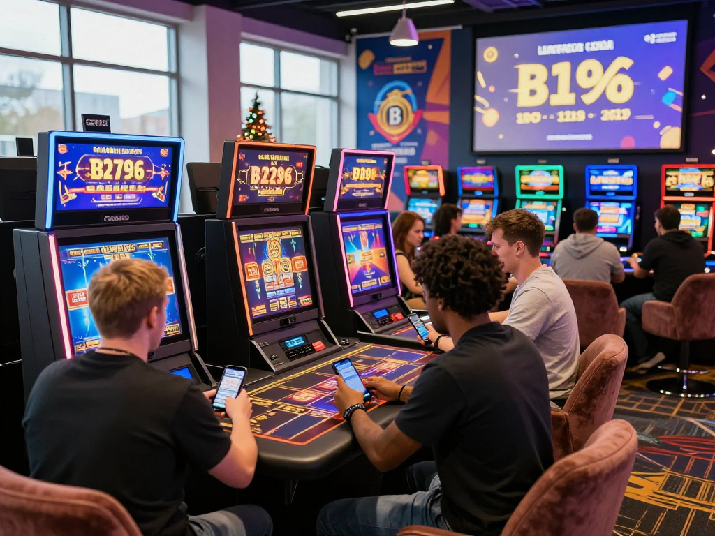 Online casino scene showcasing non GamStop casinos for UK players, featuring vibrant gaming activities and modern decor.