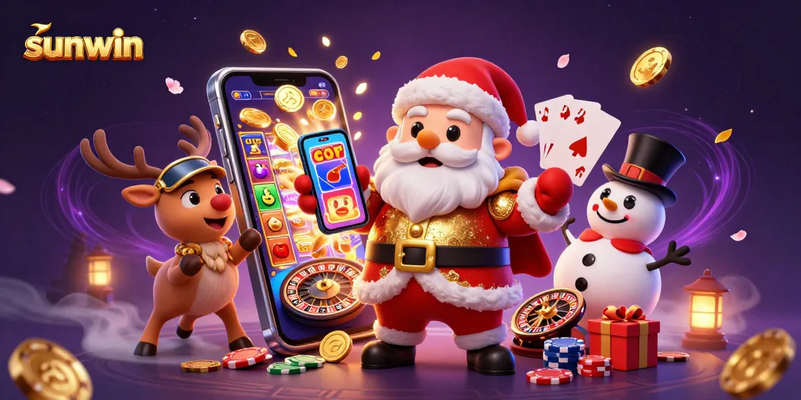 Experience sunwin's vibrant casino atmosphere with festive characters and thrilling game elements.