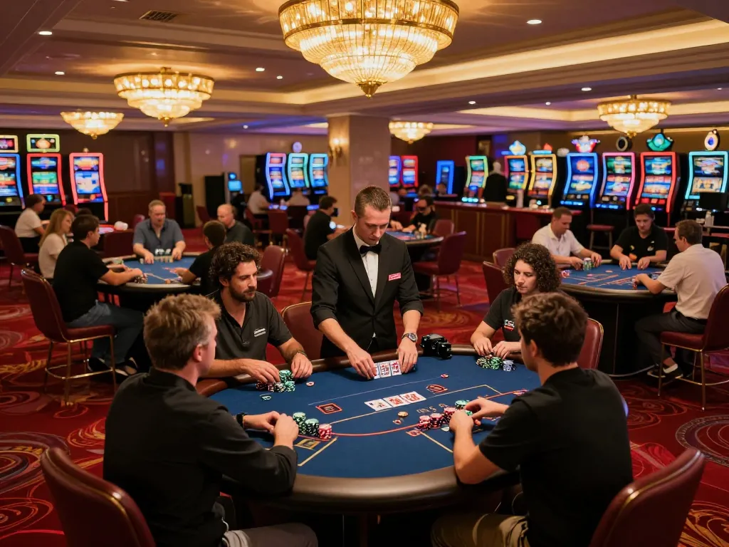 Engaged players placing bets at 789clubgo casino, vibrant atmosphere with golden lighting and active gameplay.