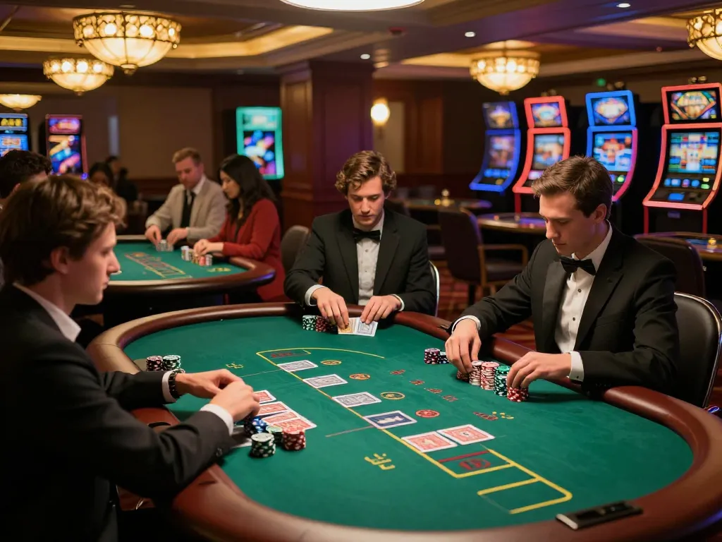 Players at a blackjack table engaging in strategic decisions while enjoying the VB88 casino experience