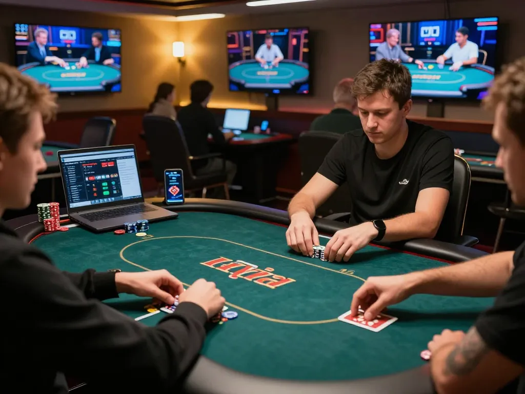Players engaging in strategic online poker at LV88, showcasing serious gameplay and competitive atmosphere