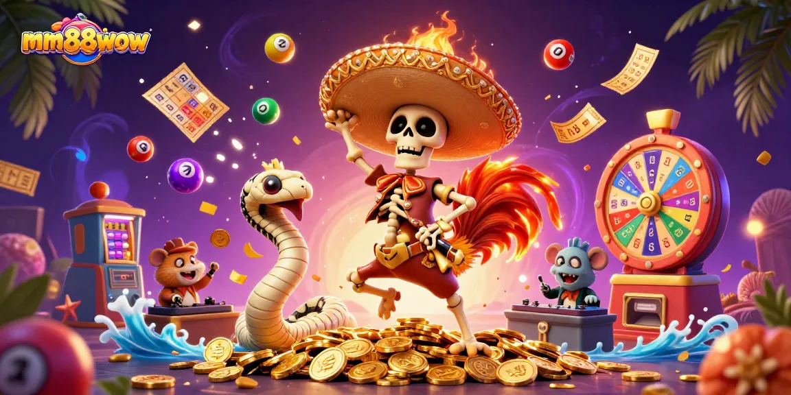 Experience an exciting victory dance at mm88wow with vibrant characters amidst dynamic gambling elements.