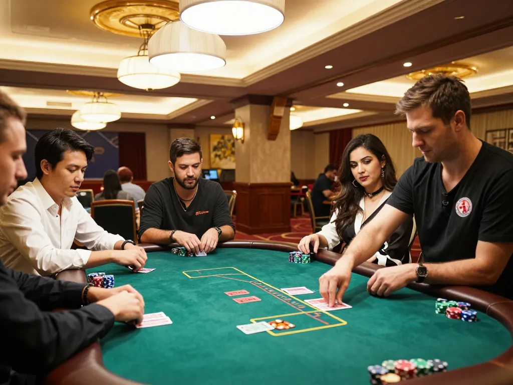 Players engaging in an exciting round of poker at gem 88 in a luxurious casino setting