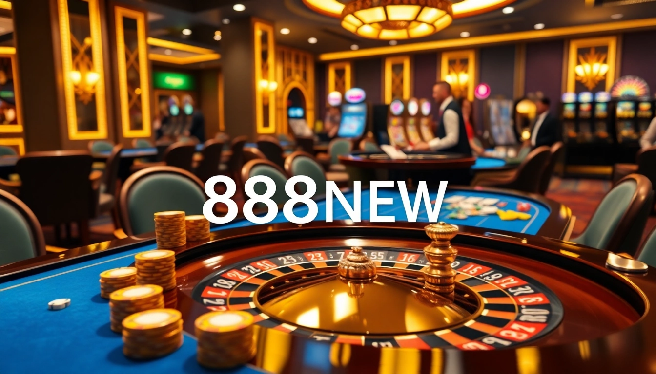Players enjoying a luxury game experience at 888NEW casino, featuring roulette, dealer interaction, and vibrant ambiance.