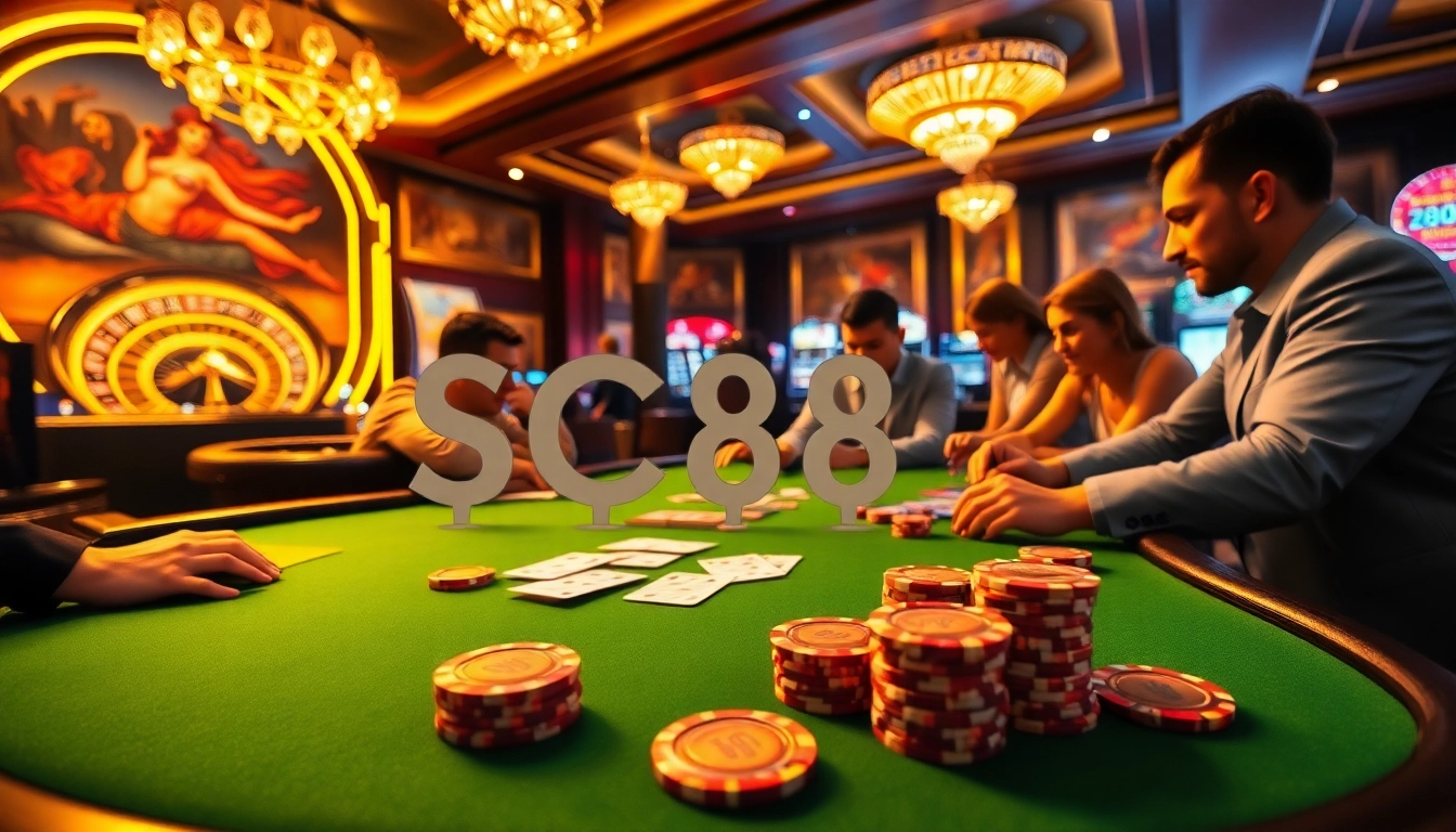 Experience SC88 gaming excitement with vibrant poker chips and engaging gameplay at a luxury casino.