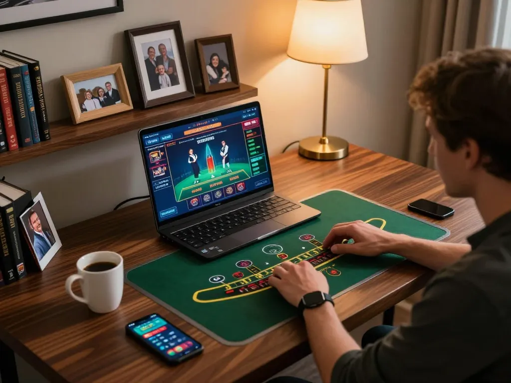 Player enjoying a thrilling live dealer blackjack game on vin88 from the comfort of their home