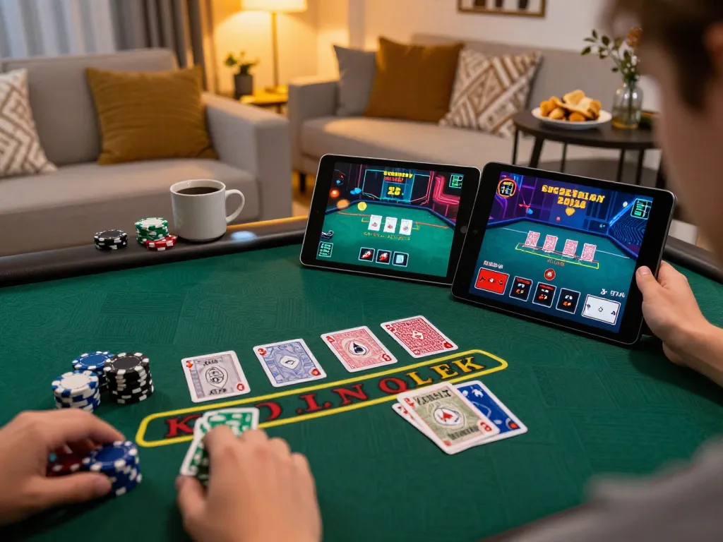 Hubet offers engaging live dealer blackjack online, showcasing a thrilling gaming session at home.