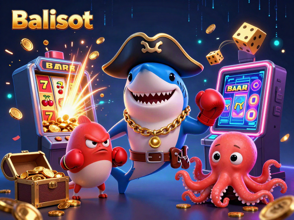 Balislot brings you engaging cartoon characters celebrating big wins in a vibrant casino setting.