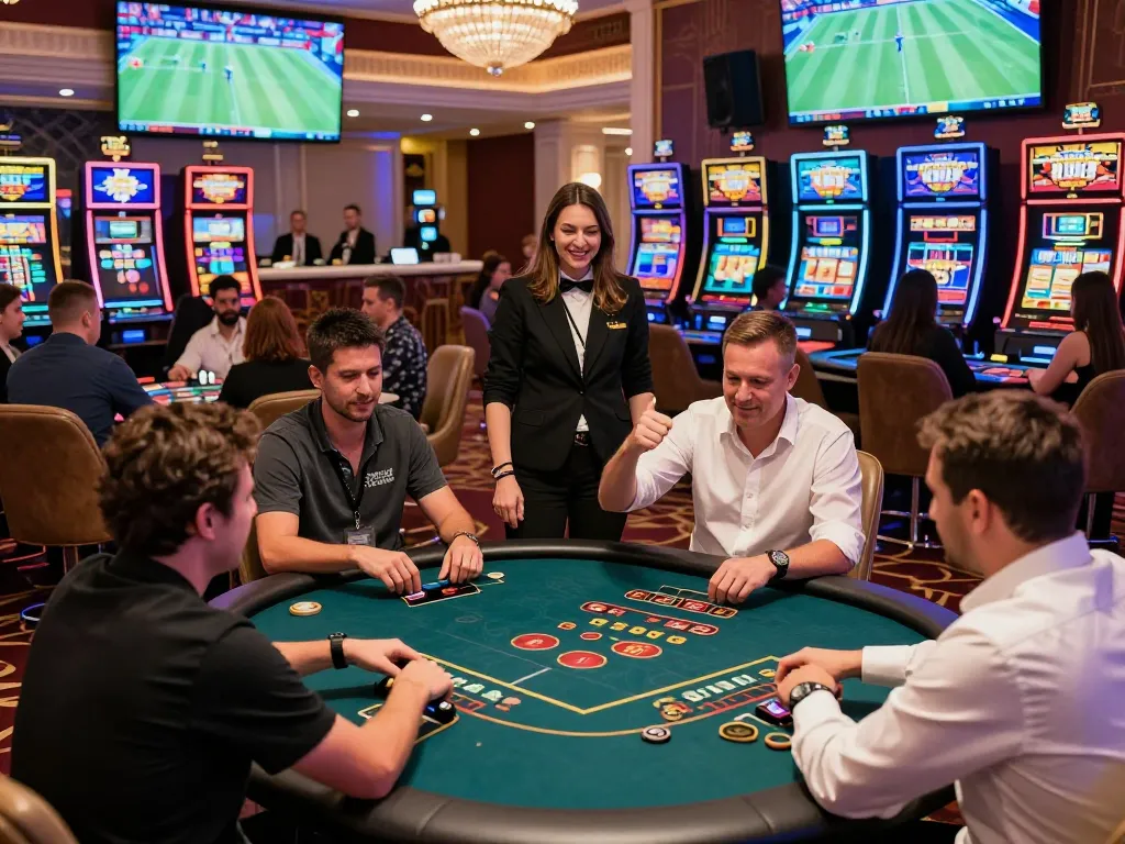 A lively casino environment showcasing players engaged in games at AZ888, reflecting excitement and luxury in online gambling.