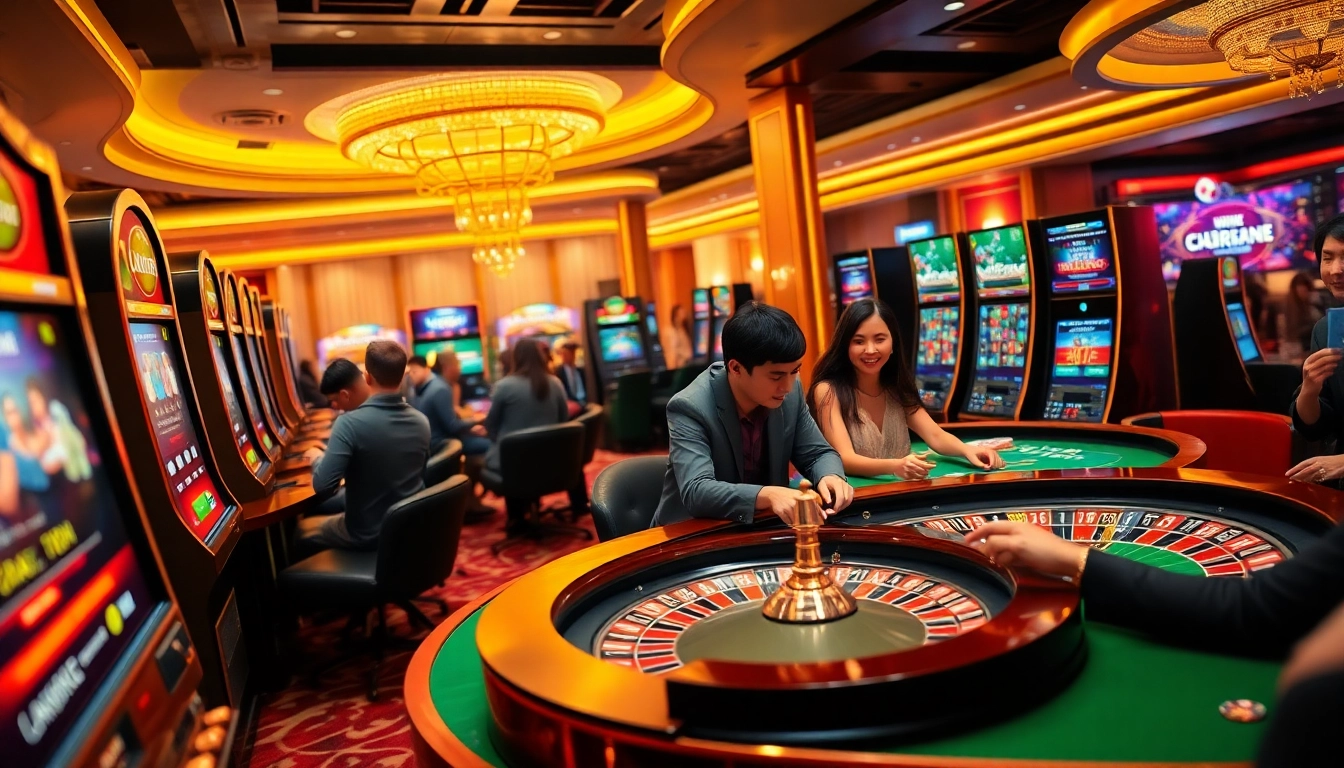 Exciting atmosphere of km1888b gaming with immersive casino elements and players enjoying games.