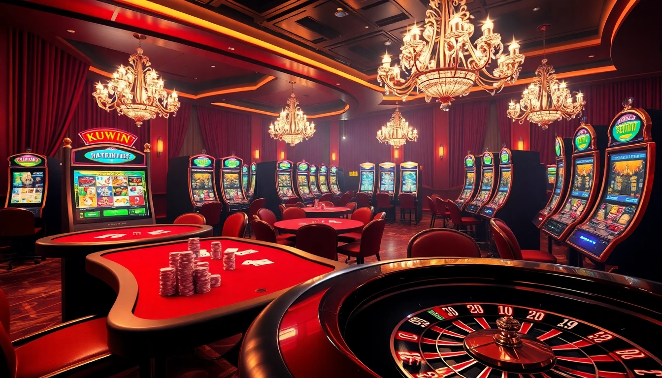 High-stakes casino excitement with KUWIN poker tables and vibrant gaming options.