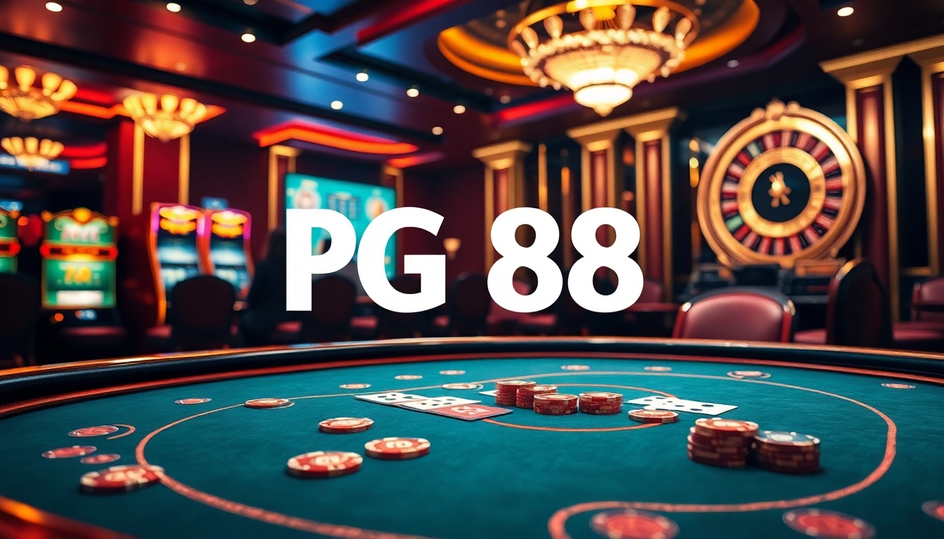 Players enjoying high-stakes gaming at PG 88 casino, surrounded by vibrant atmosphere and luxurious decor.