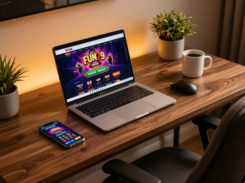 Engaging online gambling experience with FUN79 platform displayed on a luxurious gaming setup.
