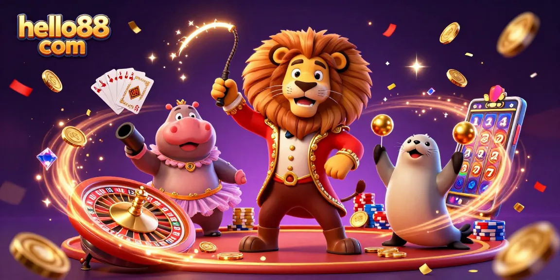 Experience thrilling gaming at hello88 com with vibrant characters and casino elements in a rich 3D scene.