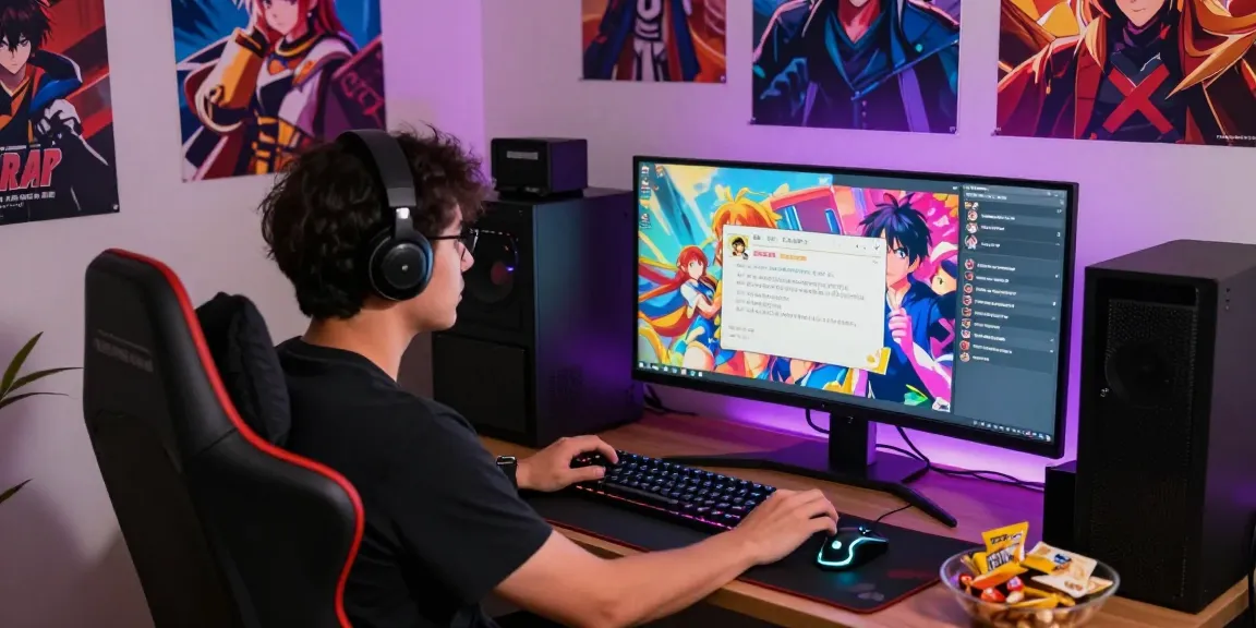 Gamer immersed in hentai games online at a colorful gaming setup, showcasing vibrant visuals and interactive atmosphere.
