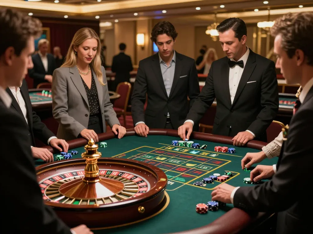GO99 Roulette thrills with players placing bets at a vibrant casino table.