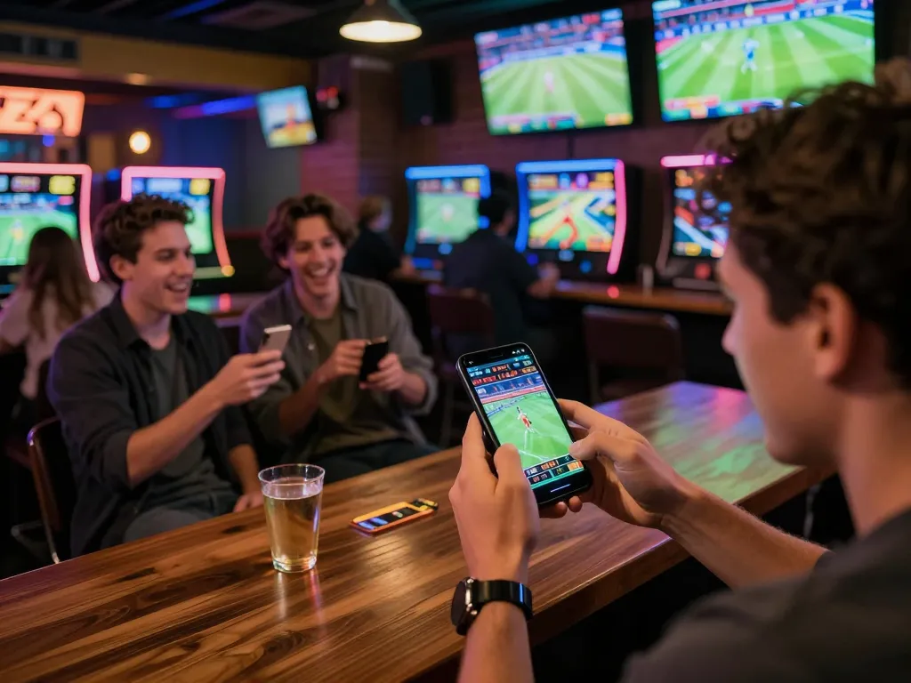 Engaging in sports betting excitement with f8betz app at a lively bar while watching games
