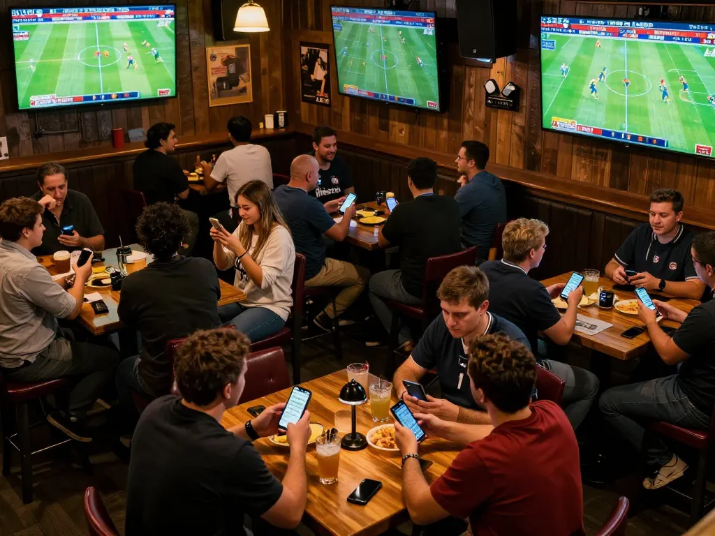Cakhiatv sports fans placing bets on live football matches in lively sports bar atmosphere.