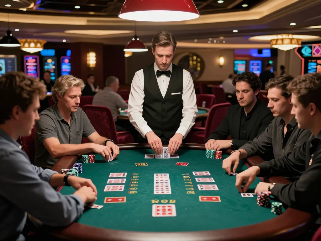 Players strategizing at a 789Club blackjack table in a luxurious casino atmosphere.