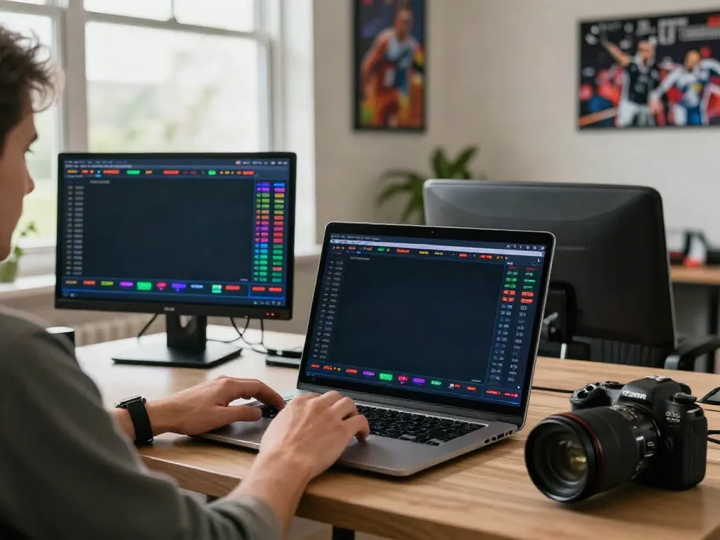 Engaged user at home interacting with sports betting interface on https://five88.boats/ showcasing energetic atmosphere.
