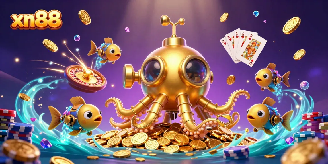 Engage with the exciting xn88 world, featuring a golden kraken and dynamic casino elements.