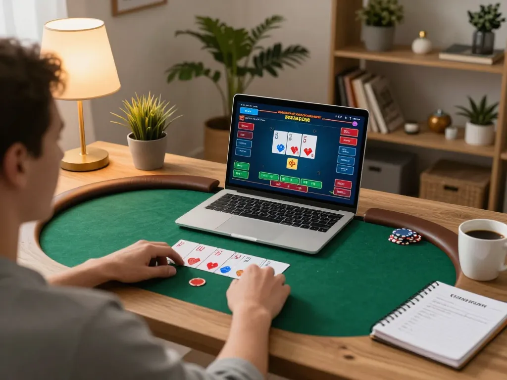 Engaging in online gaming with xin88, a vibrant poker interface displayed on laptop