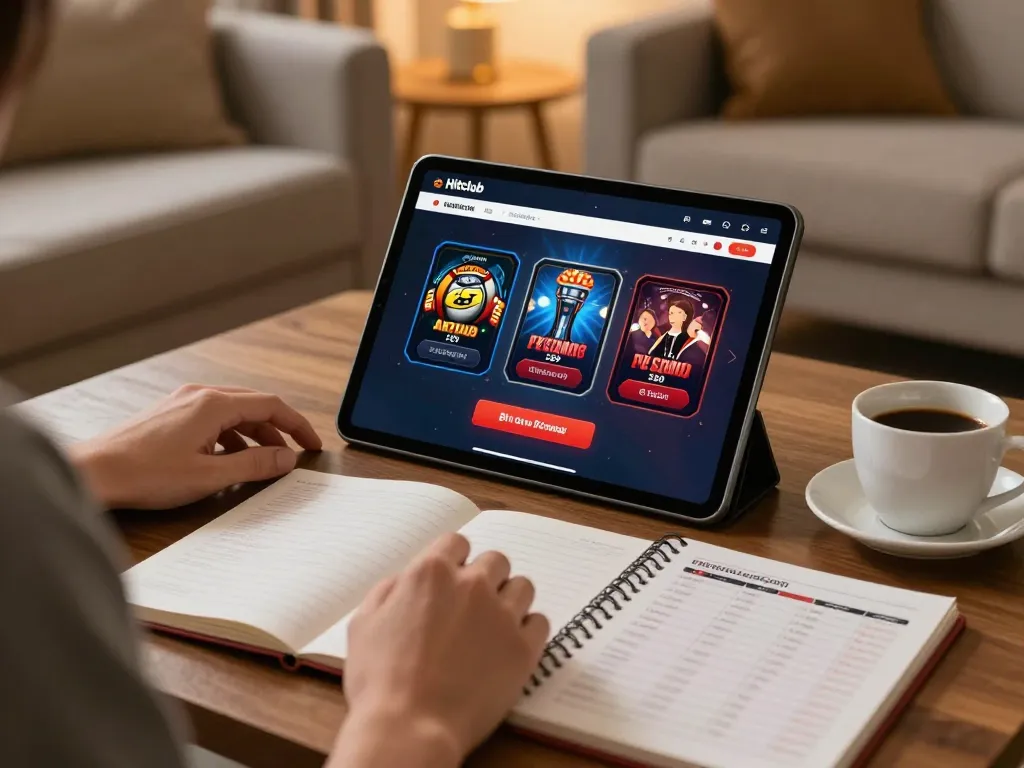 Engaging with the Hitclub mobile app for online gambling from a cozy home setup.