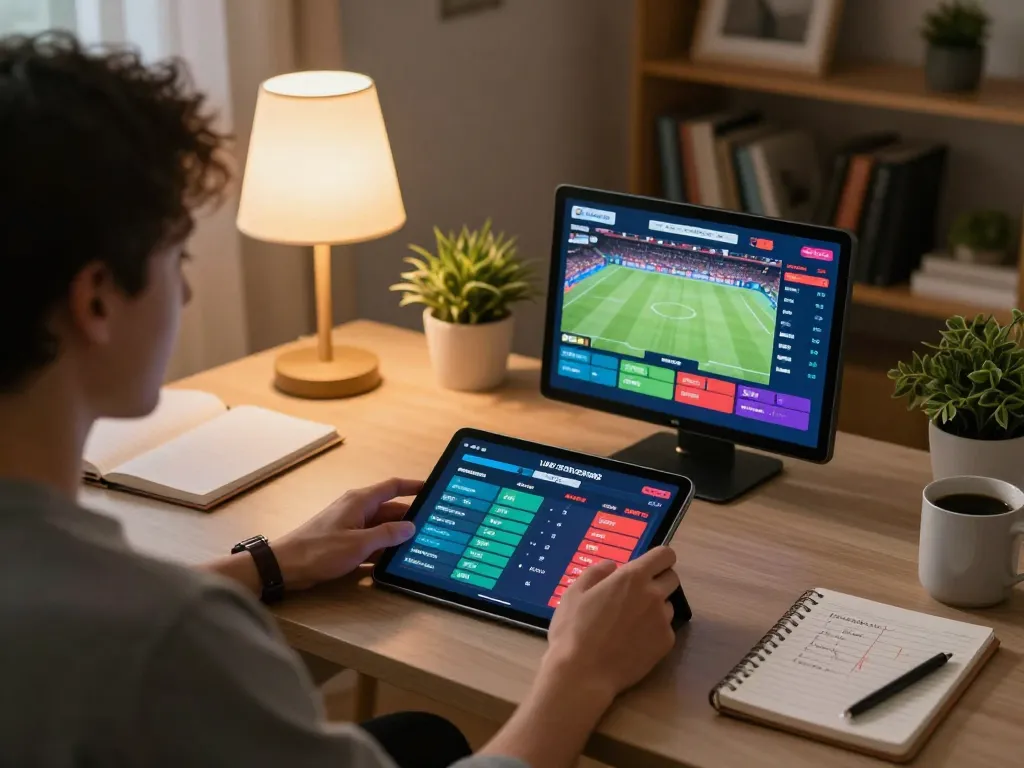 Engaging in daftar sungaitoto online betting with tablet in cozy home workspace