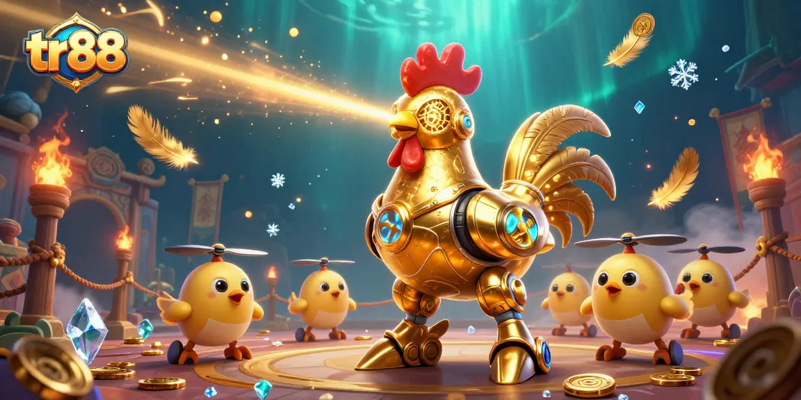 Experience thrilling gameplay at TR88 with golden rooster robot in a vibrant casino scene.