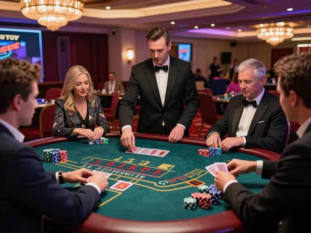 Players engaged at the hit club blackjack table, showcasing strategic bets during a thrilling game.