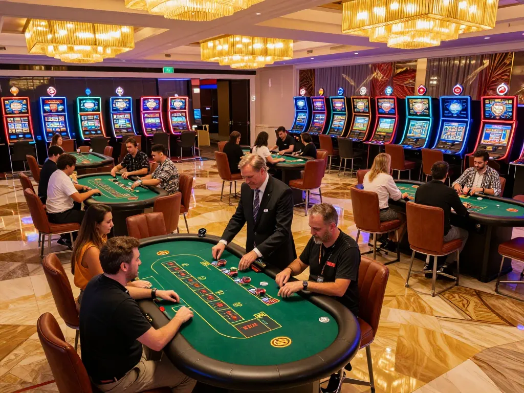 Players enjoying blackjack at SHBET's luxurious casino, showcasing vibrant atmosphere.
