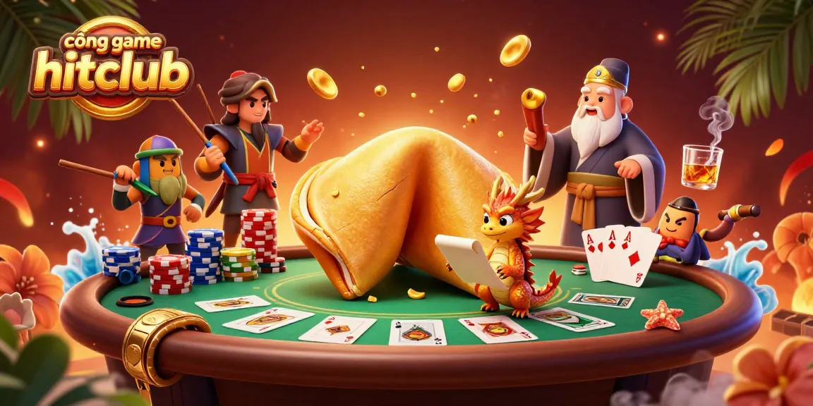 Engage with cổng game hitclub through a dynamic 3D casino illustration featuring lively elements and characters.